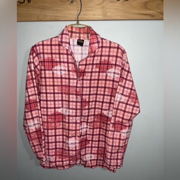 Harley-Davidson Pink Plaid Flannel Logo Pajama Set Small - Picture 2 of 9
